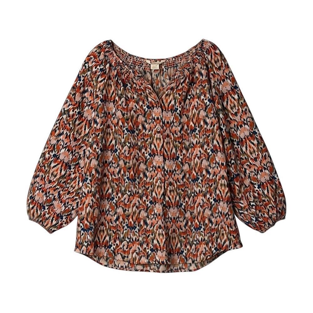 Sundance Silk Abstract Print Button Up Blouse Size L